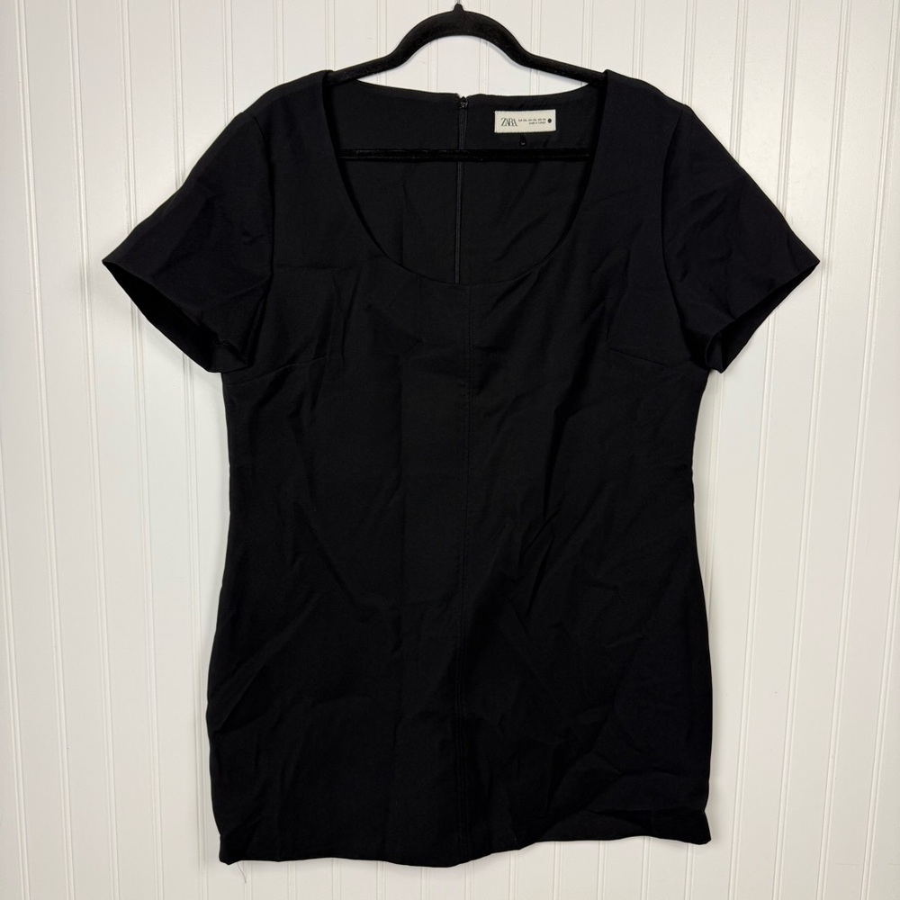 Zara Classic Black Sheath Dress XXL Short Sleeve Minimalist Office LBD